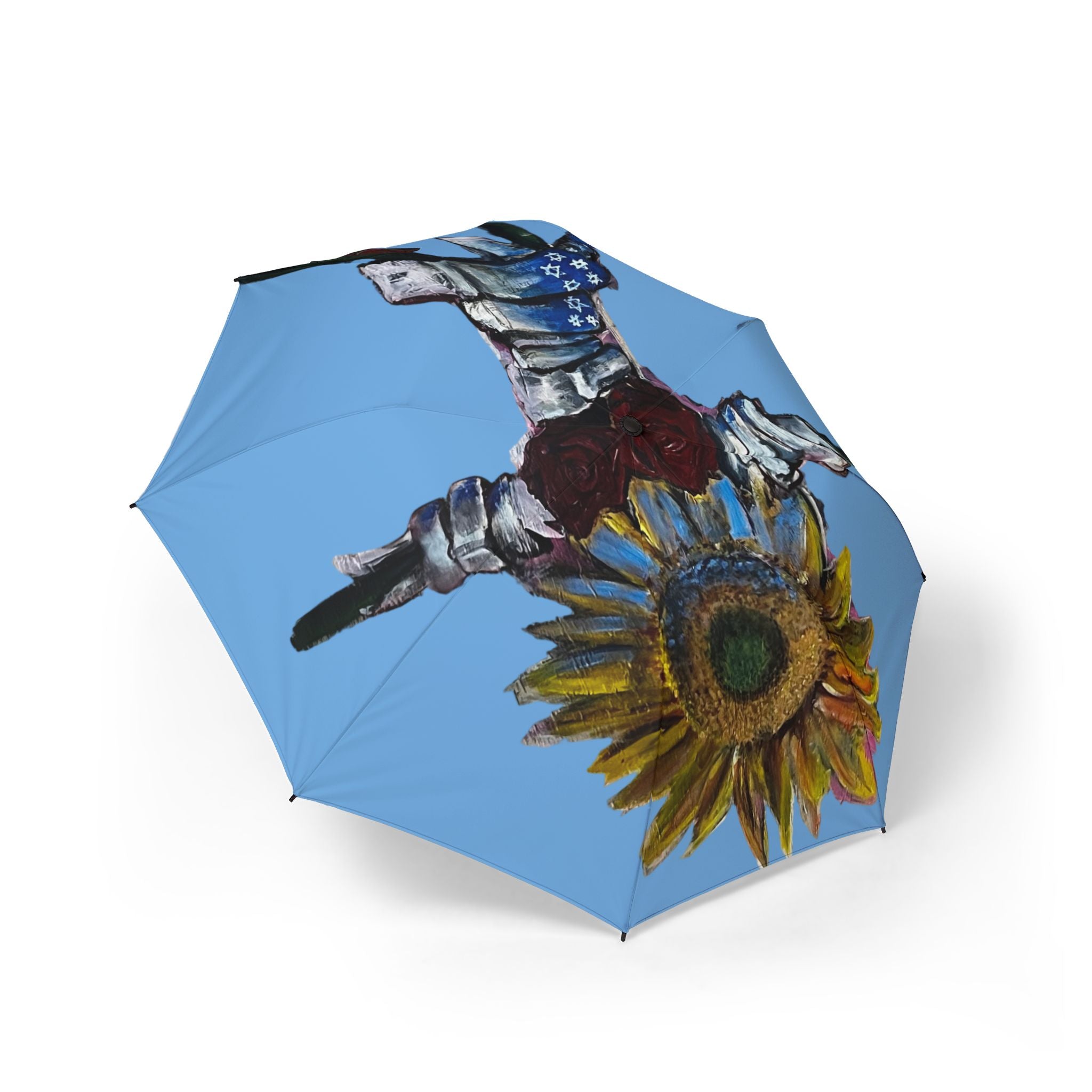 Foldable Umbrella with Sunflower & Ballerina Art – Compact Semi‑Automatic Rain Umbrella